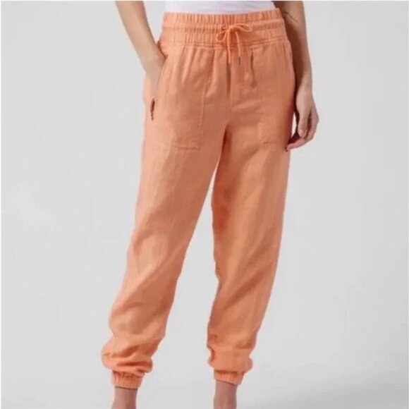 NEW Athleta Cabo 100% Linen Joggers High-Rise Pull-On Cactus Peach Pant 12 Tall - Picture 1 of 12